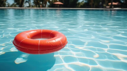 Red swimming pool ring in swimming pool
