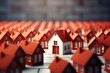 3d render of a row of red and white houses on a grey background, Real estate concept with a red house standing out from a crowd of white houses, AI Generated