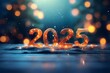 Happy New Year 2025 colorful blur bokeh background, Christmas winter snow theme