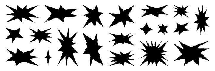 Set of jagged irregular stars shape. Cut out of paper for collages. Grunge elements for design. Vector isolated illustration.
