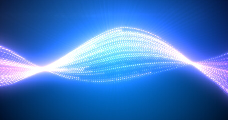 Poster - Abstract bright blue purple glowing flying waves from twisted lines energy magical background