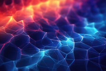 Aufkleber - Abstract technology background with blue and red polygons. 3D rendering, Modern digital abstract 3D background suitable for describing network abilities, AI Generated