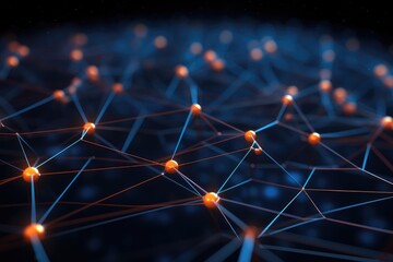 Poster - Abstract 3D rendering of network connection structure. Futuristic background with connecting dots and lines, Modern digital abstract 3D background suitable for describing network, AI Generated