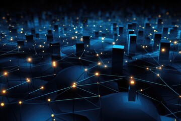 Aufkleber - 3d rendering of abstract technology background with connection lines and dots, Modern digital abstract 3D background suitable for describing network abilities, AI Generated