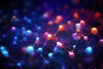 Aufkleber - 3d rendering of abstract technology background with connecting dots and lines, Modern digital abstract 3D background suitable for describing network abilities, AI Generated