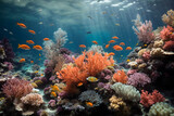 Fototapeta Do akwarium - The symphony of underwater coral reefs and colorful fishes