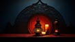 Ramadan Kareem - islamic muslim holiday greeting card with eid lantern or lamp