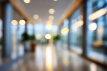 Blurred For Background. Office Building Interior, Empty Hall In The Modern Office Building