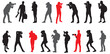 © Unknown Artist - silhouettes of photographer with camera in different positions. Standing, kneeling and sitting at photography. Isolated on white background, vector