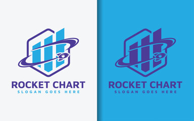 Aufkleber - Rocket Chart Logo Design. Minimalist Hexagon with Chart Stats Inside Combined with Rocket Design Concept. Vector Logo Illustration.