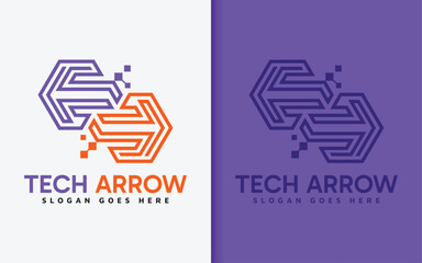 Poster - Tech Arrow Logo Design. Abstract Minimalist Two Arrow with Tech Element Design Concept.