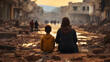 © Christian - View of a child and a woman sitting in front of a poor area street in Morocco