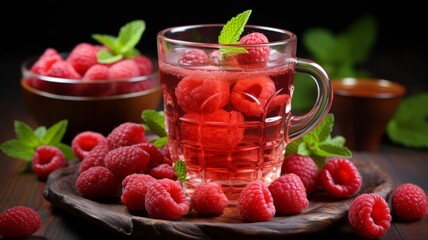 Canvas Print - Close-up of raspberry fruit tea