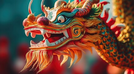 Wall Mural - Traditional dragon dance festival. Chinese New Year celebration