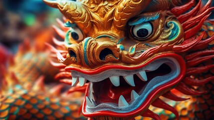 Wall Mural - Traditional dragon dance festival. Chinese New Year celebration