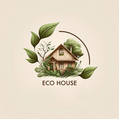 Wall Mural - Green house logo template. Vegan symbol, eco logo. Leaf and natural logo concept.