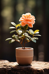 Aufkleber - A small terracotta pot cradling a delicate and minimalistic bloom, radiating simplicity.