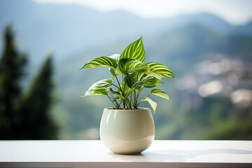 Poster - The magic of minimalism captured by a maranta plant in a simple pot.
