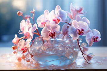 Poster - An oasis of watercolor orchids in a minimalistic arrangement, creating a dreamy tropical scene.