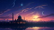 Sunset sky with moon and star, Ramadhan concept with Generative AI