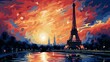 Eiffel tower in water color image