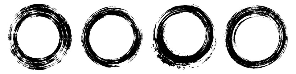 Poster - black grunge round paint stroke circles. set of brush stroke round frame
