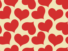 Red Love Heart Seamless Pattern Illustration. Cute Romantic Redhearts Background Print. Valentine's Day Holiday Backdrop Texture, Romantic Wedding Design.