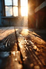 Poster - Sunlight streaming through a window onto a beautiful wooden floor. Perfect for home decor or interior design projects