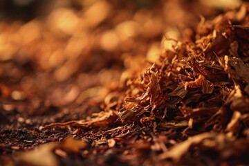 Poster - A pile of leaves sitting on the ground. Suitable for autumn-themed designs