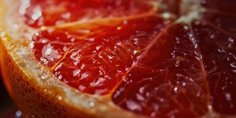 Poster - A detailed view of a grapefruit that has been sliced in half. Ideal for healthy eating articles and recipe blogs