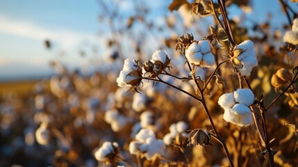 Poster - A close-up view of a field of cotton. This image can be used to depict agricultural practices or as a background for textile-related designs