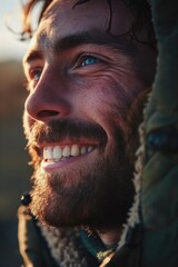 Poster - A close-up view of a person with a beard. Can be used to depict masculinity or as a portrait shot for various purposes