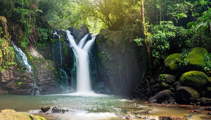 Wall Mural - waterfall with in Rain Forest with the natural sunlight