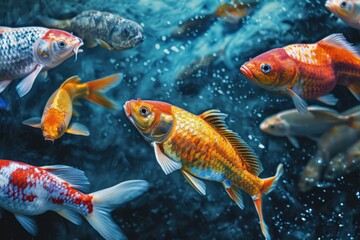 Aufkleber - Group of fish swimming in an aquarium. Suitable for aquarium enthusiasts and educational materials