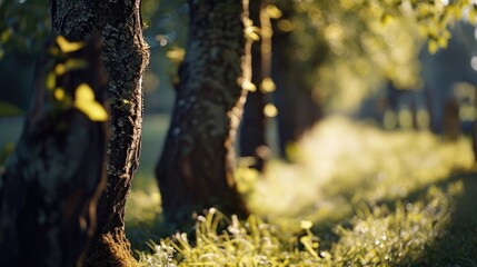 Aufkleber - A group of trees standing in the grass. Suitable for nature-themed projects