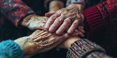 Canvas Print - A close-up image of a group of people holding hands. Suitable for illustrating unity, teamwork, friendship, support, or community.