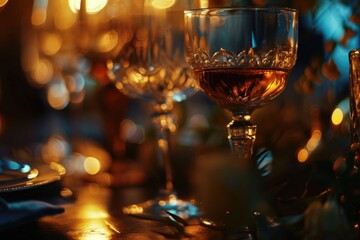 Poster - A close up of a glass of wine on a table. Perfect for wine enthusiasts or restaurant advertisements