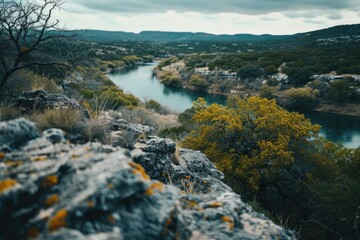 Aufkleber - A picture of a river running through a vibrant and dense green forest. Suitable for nature and landscape themes