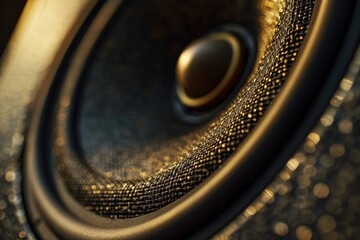Aufkleber - A close up view of a speaker sitting on a table. This image can be used to depict audio equipment, technology, or sound systems