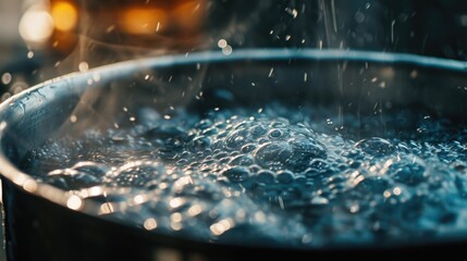 Poster - A pot of boiling water on a stove. Suitable for cooking and food preparation