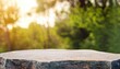 © ROKA Creative - Stone podium table top outdoors blur green forest plant nature background