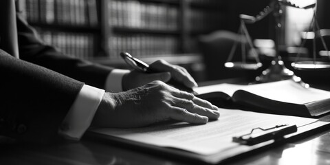 Poster - A person sitting at a desk writing on a piece of paper. This image can be used for various purposes