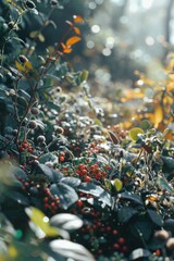 Wall Mural - A bunch of berries on a bush. Suitable for nature, gardening, and food-related projects