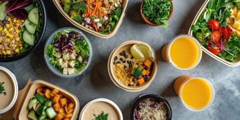 Poster - A table displaying various types of food in bowls. Perfect for illustrating a buffet or a diverse meal spread.