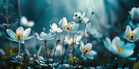 Poster - Colorful flowers lying in the grass. Perfect for nature-themed designs