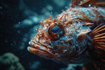 Poster - A detailed view of a fish swimming in clear water. Perfect for aquatic-themed designs and educational materials