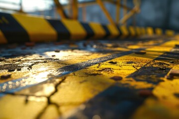 Aufkleber - A close up view of a yellow and black street. This image can be used to depict urban landscapes or road safety concepts