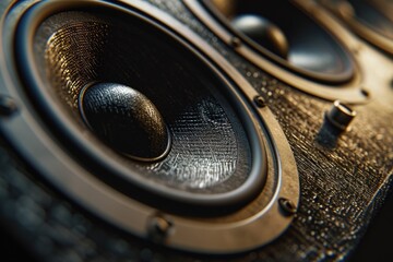 Aufkleber - A detailed view of a pair of speakers. Ideal for music and audio-related projects
