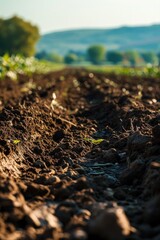 Poster - A detailed view of a field covered in dirt. This image can be used to depict soil, agriculture, gardening, or nature