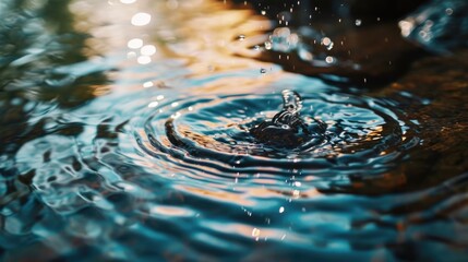 Poster - A close up view of a single water drop in a body of water. Perfect for use in nature photography or environmental themes